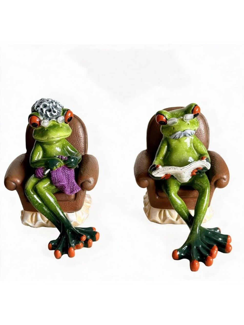 Charming Frog Figurines Set of 2 - Knitting & Reading Couple for Home Decor
